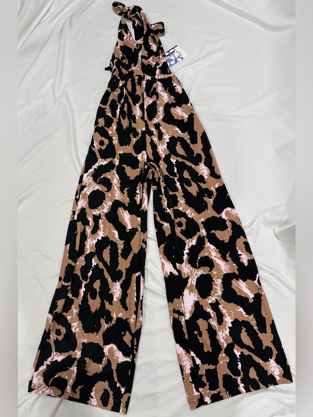 Diane Von Furstenberg Leopard Print Halter Wide Leg Jumpsuit XXS NWT